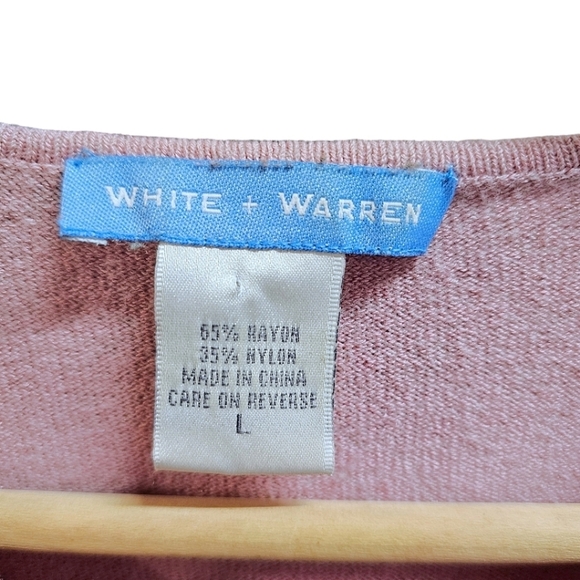White + Warren Pink Knit Rayon Nylon Button Down Sweater Cardigan Size Large - Picture 8 of 9